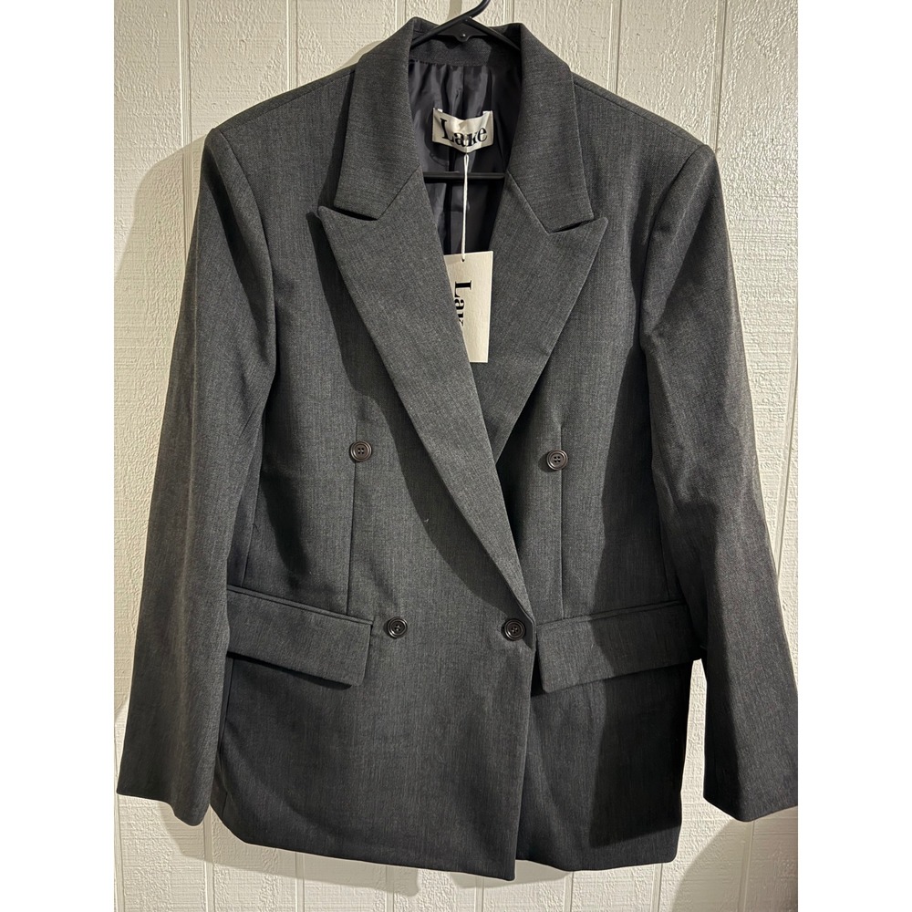 Lake Charcoal Gray Double Breasted Blazer and Midi Skirt Suit Set Made in Korea - Picture 2 of 10